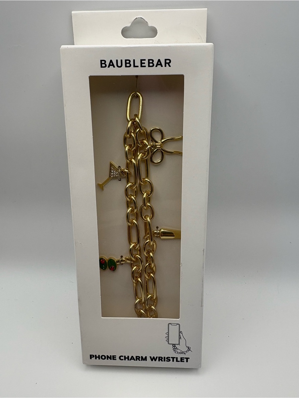 BaubleBar Gold-tone Martini Themed Charm Phone Wristlet with Multicolor Accents